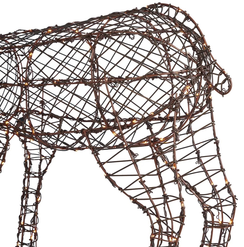 Lampada da terra marrone in rattan a forma di renna con LED IP44 - Flossie