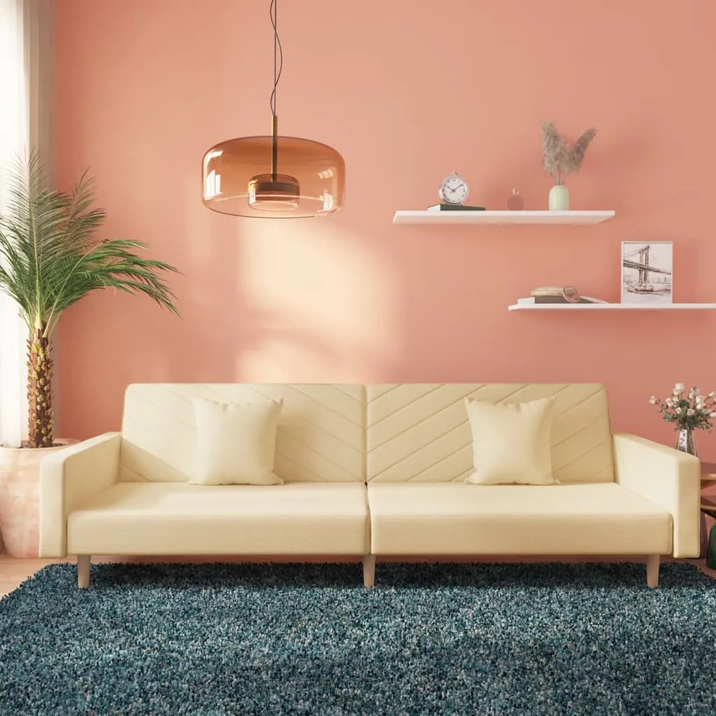 Divano Letto A 2 Posti Con 2 Cuscini Crema İn Tessuto /