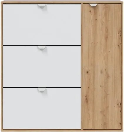 Scarpiera 3 Ribalte Doppia Profondità Con Anta Laterale 30 Paia Rovere E Bianco