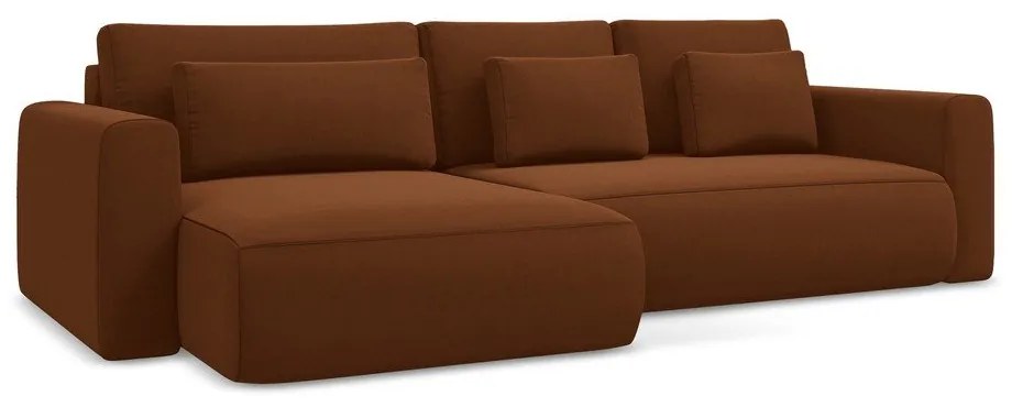 Divano angolare color terracotta allungabile/con contenitore (con penisola a sinistra/con chaise lounge) con rivestimento in velluto Kapua – Makamii