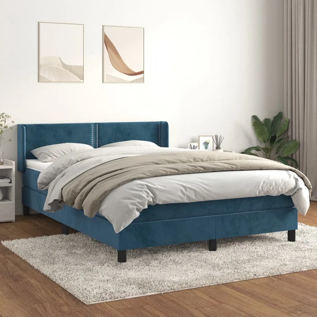 Giroletto A Molle Con Materasso Blu Scuro 140x190 Cm İn Velluto /