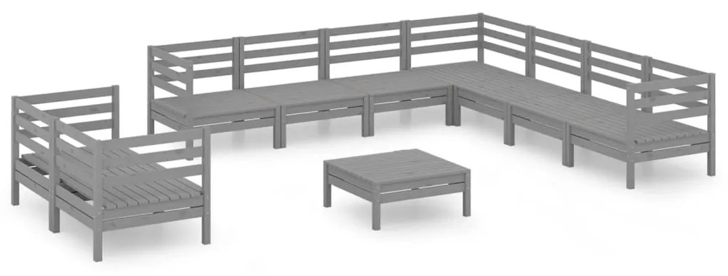 Set Salotto da Giardino 10 pz in Legno Massello di Pino Grigio