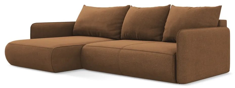 Divano angolare arancione allungabile/con contenitore (con penisola a sinistra) Nanea – Makamii