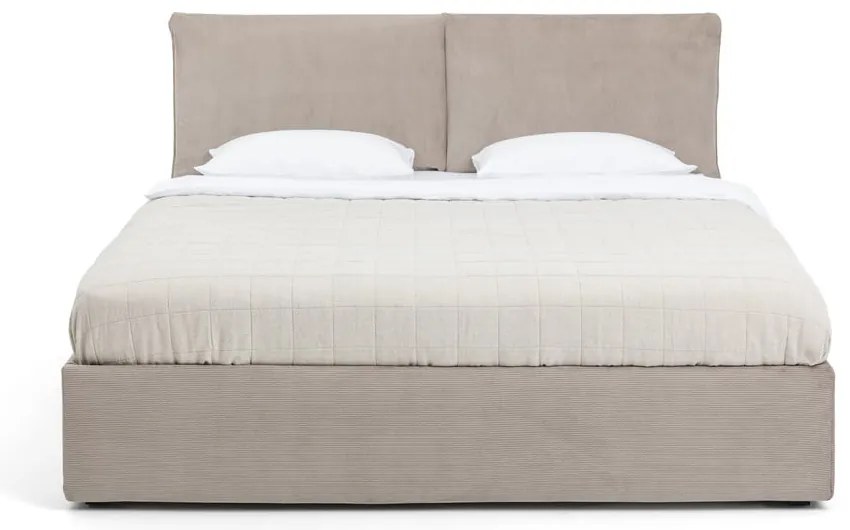 Letto matrimoniale imbottito grigio tortora con contenitore, materasso e rete inclusi 180x200 cm Thessa Pillow – Bonami Selection