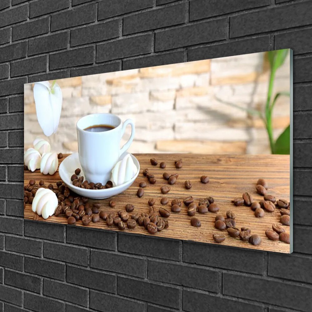 Quadro in vetro Tazza a forma di chicco di caffè Cucina 100x50 cm