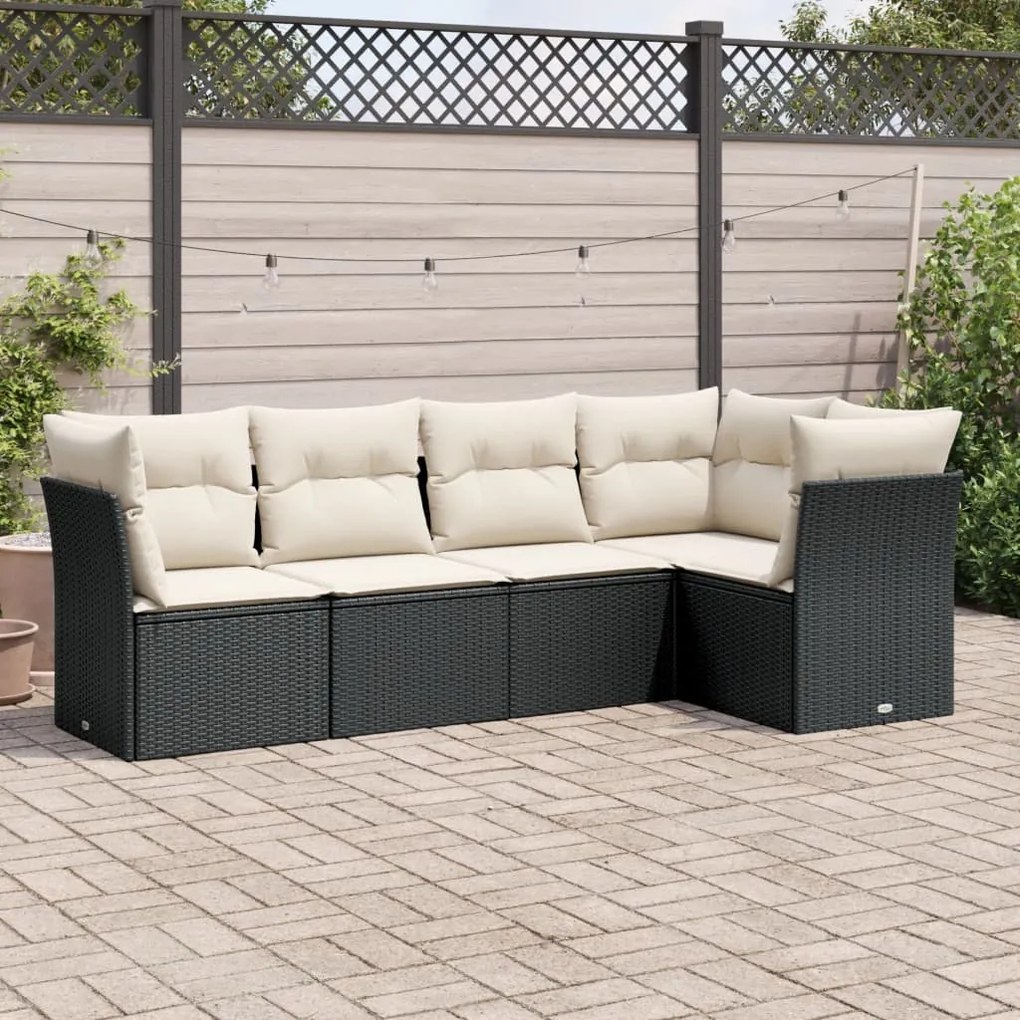 Set Divani da Giardino 5 pz con Cuscini in Polyrattan Nero