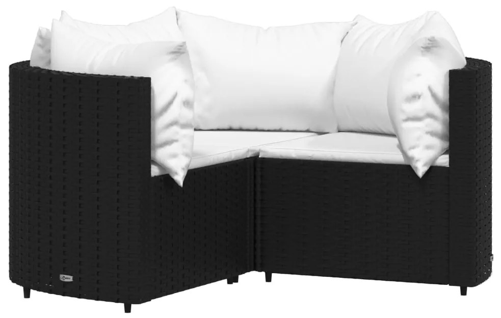 Set divani da giardino 4 pz con cuscini nero in polyrattan