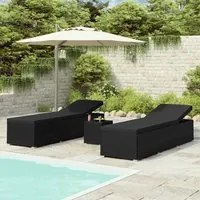 Lettini Prendisole con Tavolino 3 pz in Polyrattan Nero cod mxl 23677