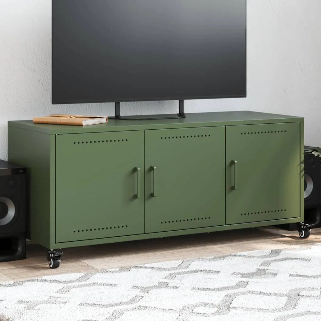 Mobile Tv Verde Oliva 100,5x39x43,5cm Acciaio Laminato A Freddo /