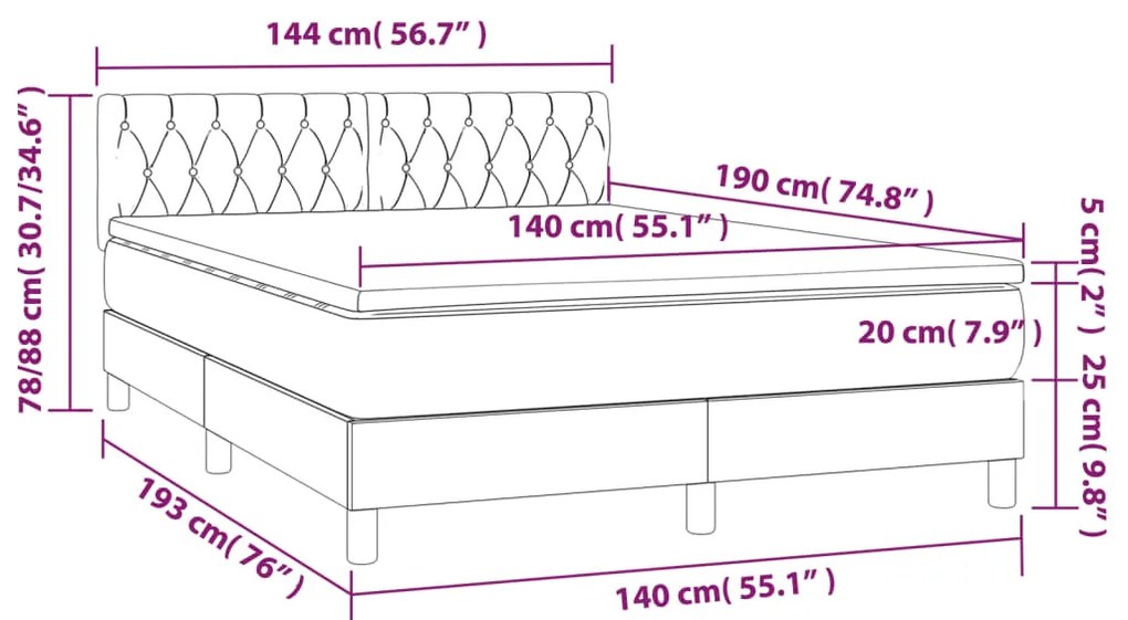 Giroletto a Molle con Materasso Tortora 140x190 cm in Tessuto