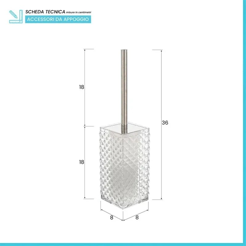 Porta scopino wc trasparente con spazzola e contenitore igienico
