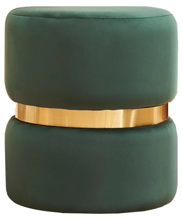 Pouf rotondo in velluto verde scuro e metallo dorato D40 cm JOY