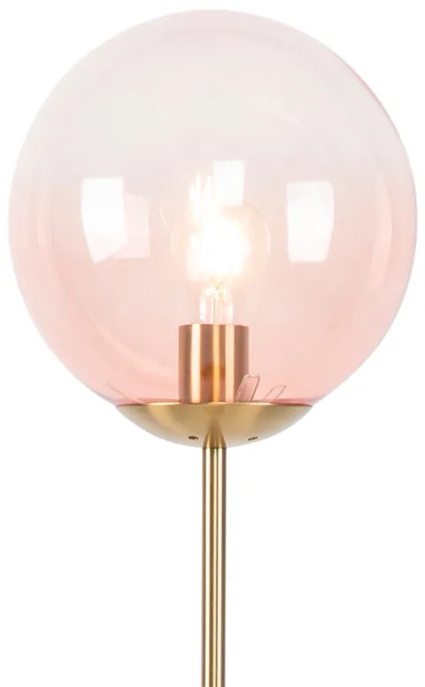 Lampada da terra Art Déco in ottone con vetro rosa - Pallon