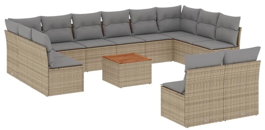 Set divano da giardino 13 pz con cuscini beige in polyrattan