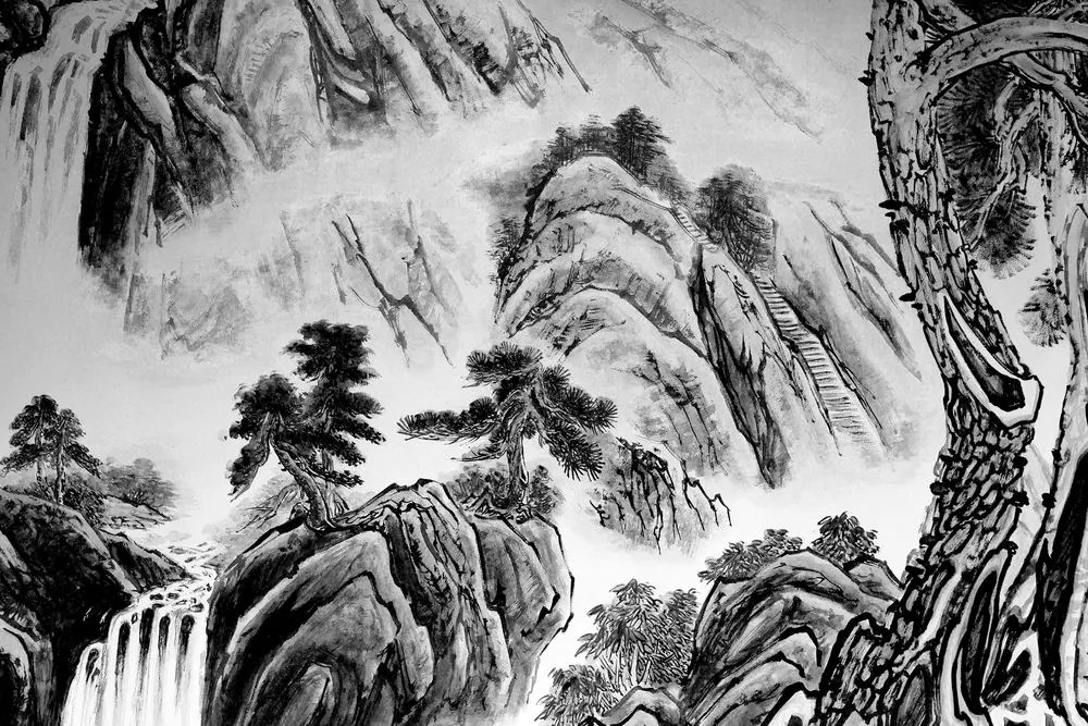 Stampa su tela – Pittura di paesaggio cinese in bianco e nero