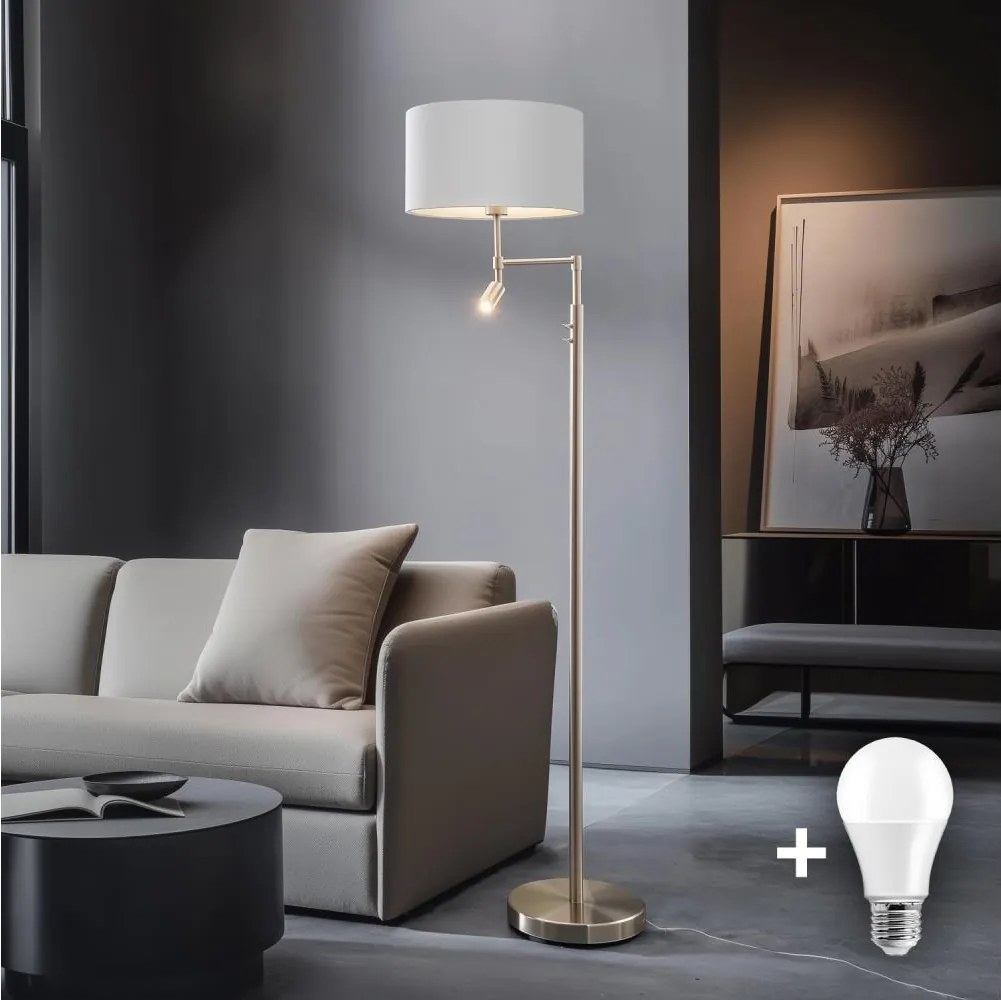 Eglo - Lampada da terra LED TUNJA, 1xE27/60W/230V + LED 2,1W Ø 38 cm, cromo/bianco