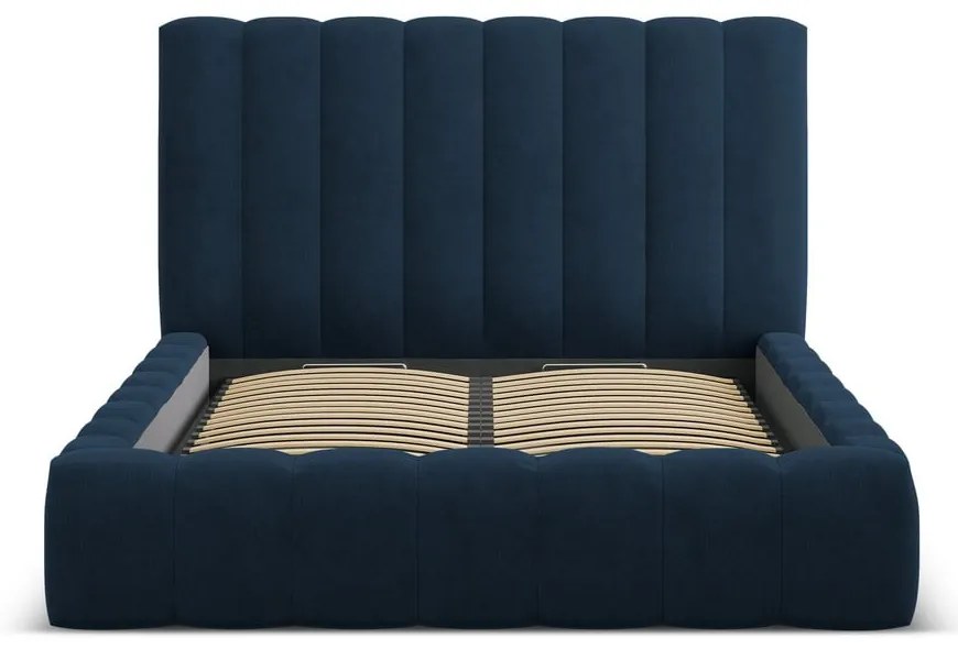 Letto matrimoniale imbottito blu scuro con spazio contenitivo e rete 180x200 cm Kelp - Micadoni Home