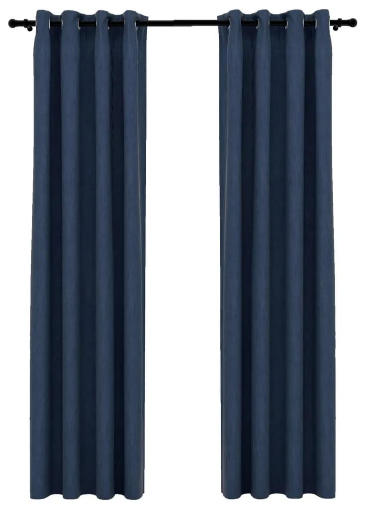 Tende Oscuranti Effetto Lino con Occhielli 2 pz Blu 140x225 cm