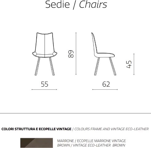 Sedia da pranzo in ecopelle con seduta e gambe Marrone CLODIA Set 2 pz