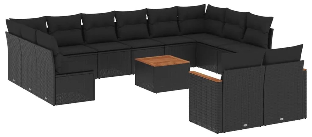 Set Divani da Giardino 13pz con Cuscini Nero in Polyrattan