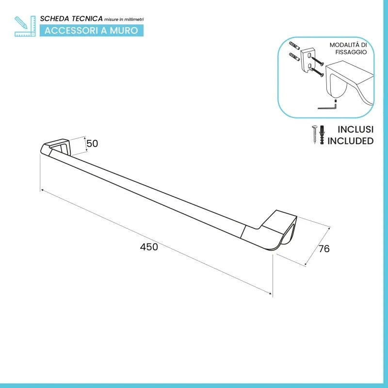 Porta asciugamani diritto L 45 cm da muro in acciaio cromo Fusion
