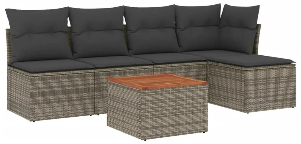 Set divano da giardino 6 pz con cuscini grigio in polyrattan