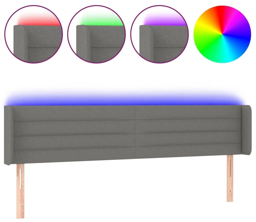 Testiera a led grigio scuro 163x16x78/88 cm in tessuto