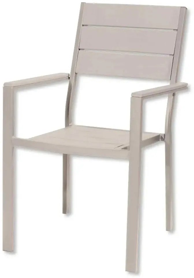 Sedia Tenerife con braccioli – Effetto legno, metallo verniciato, beige