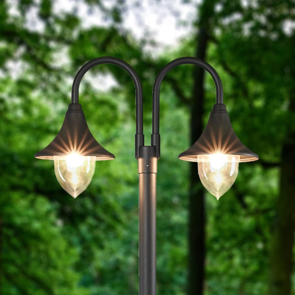 Lindby lampada da esterno Madea, grigio, a 2 luci, 212 cm, E27, IP44 Madea Lindby, dimmerabile, Nero, Alluminio, Moderno
