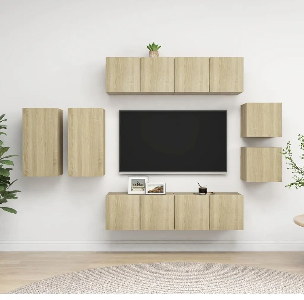 Set Di Mobili Porta Tv 8 Pz Rovere Sonoma İn Legno Multistrato /