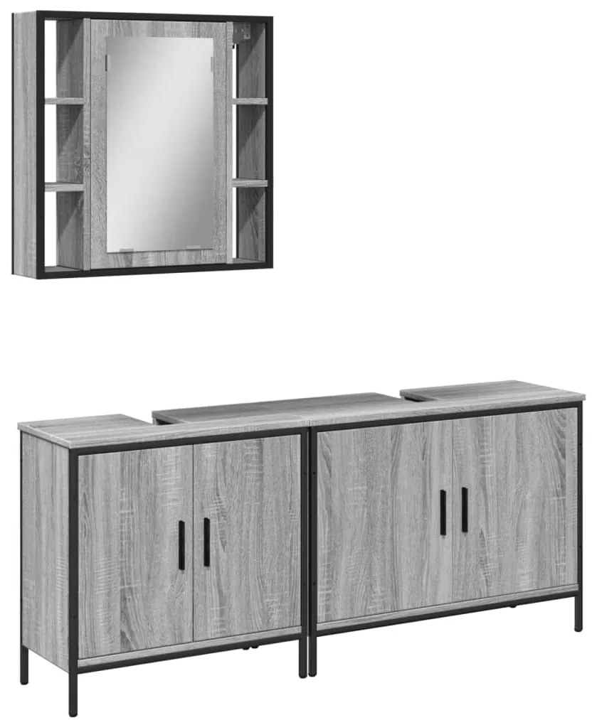 Set mobili da bagno 3 pz grigio sonoma in legno multistrato