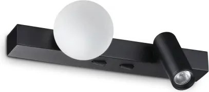 Applique binomio led 6w 600lm 3000k nero diffusore a sfera e spot o...