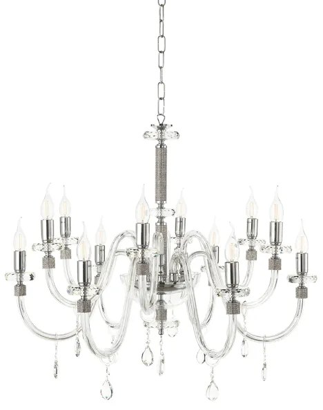 Lampada a sospensione DIDO D83 cm in vetro trasparente lavorato a mano 12 LUCI CROMO