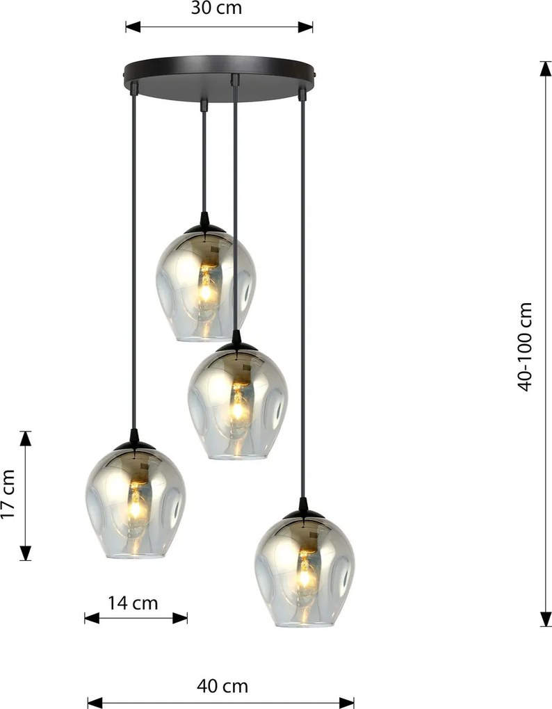 Lampadario a Sospensione ISTAR 4 PREMIUM 4xE27 in Acciaio e Vetro