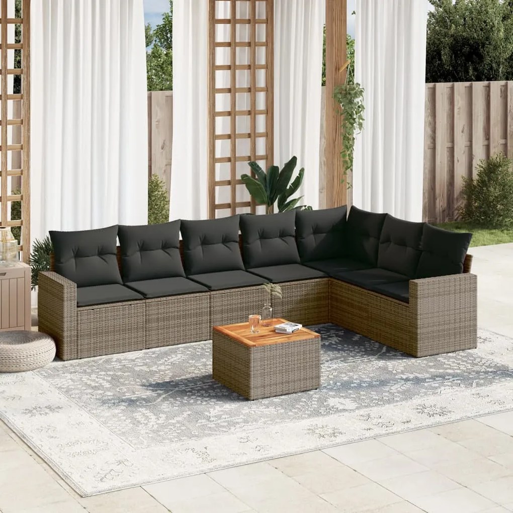 Set divano da giardino 8 pz con cuscini grigio in polyrattan