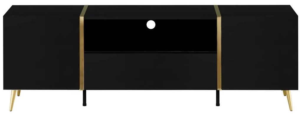 Mobile TV con 2 ante, 1 cassetto e 1 nicchia Nero brillante e Dorato - MARZIALO