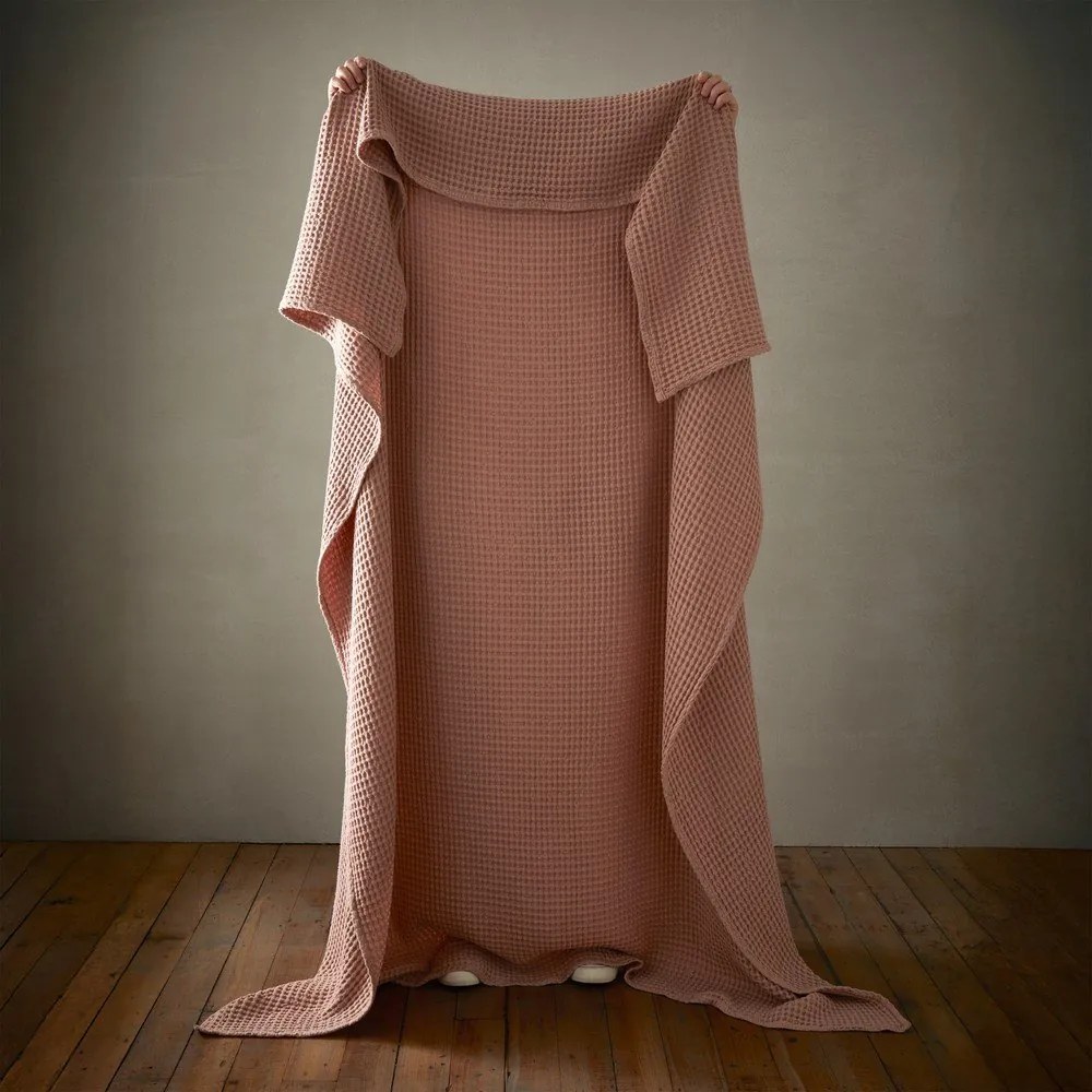 Coperta rosa polveroso in cotone 150x200 cm Jaipur Chunky Waffle – Pineapple Elephant