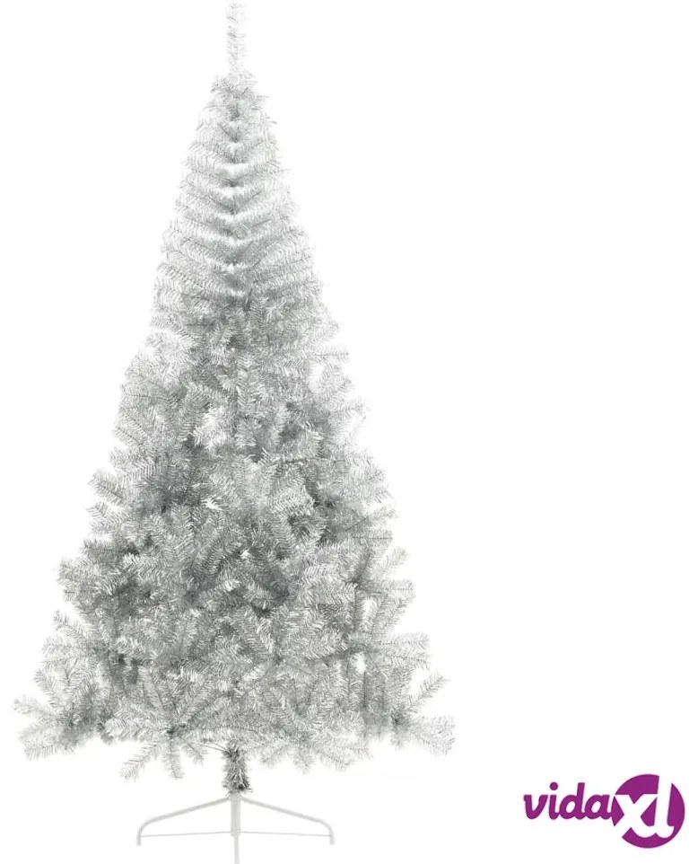 vidaXL Albero di Natale a Metà con Supporto Argento 210 cm PET