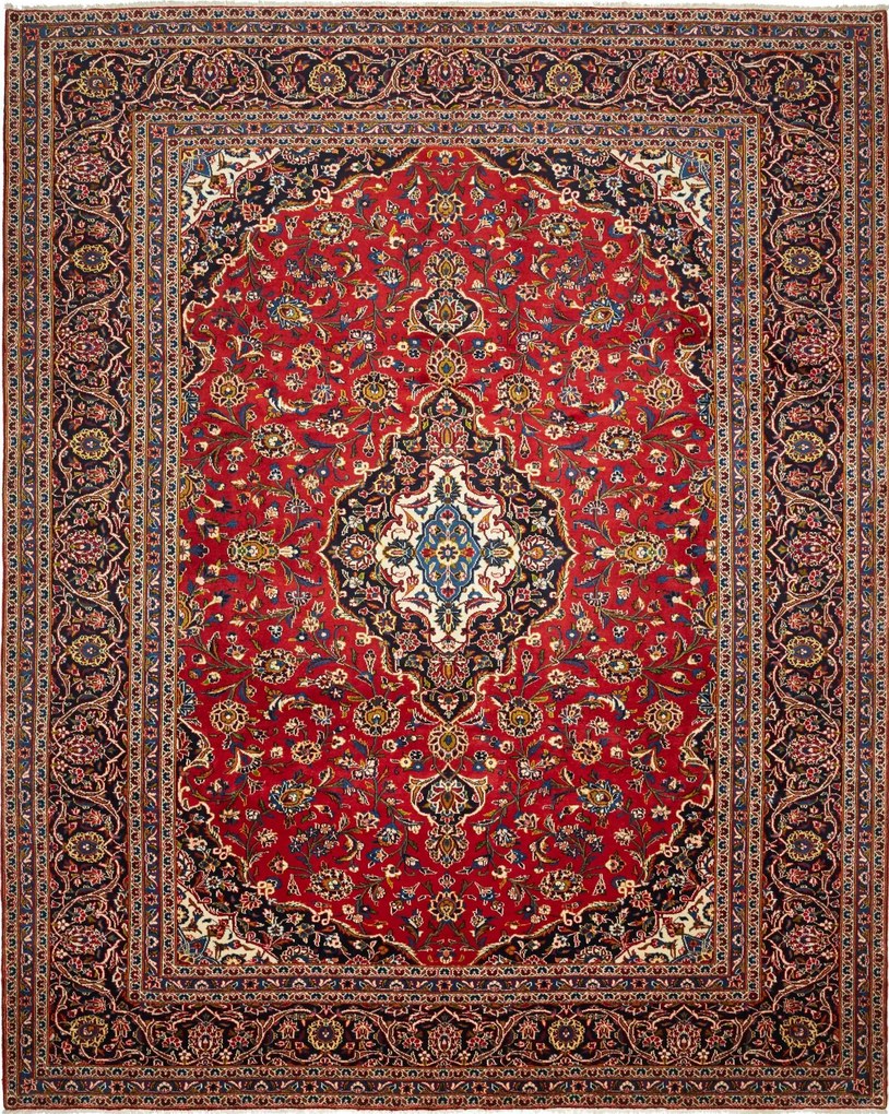 Kashan Tappeto 310x380 Rosso (Iran) Annodato A Mano