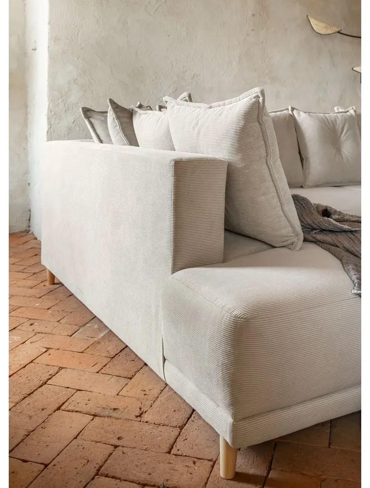 Divano letto in velluto a coste beige (angolo sinistro) Lazy Lukka - Miuform