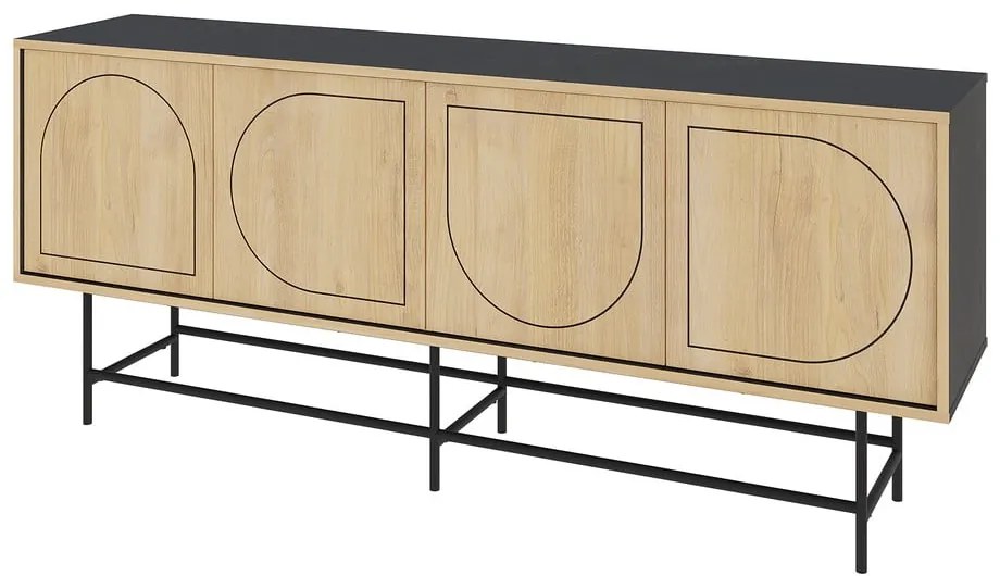 Cassettiera bassa in rovere decorato in nero e naturale 187x77,5 cm Giana - Marckeric