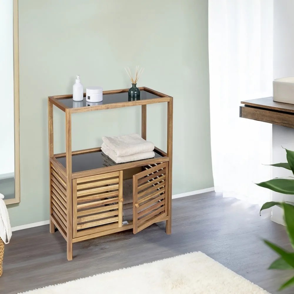 Mobile per bagno nero/di colore naturale in acacia massiccia basso 67,5x86 cm Fondi – Wenko