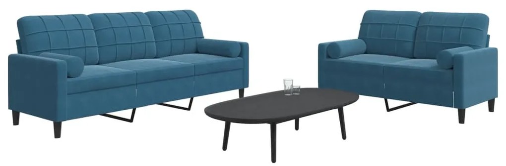 Set Di Divani 2 Pz Con Cuscini E Rinforzi Blu İn Velluto /