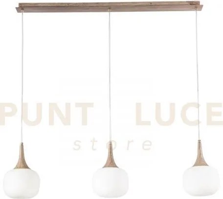 Jaipur lampadario a sospensione bianca e finto legno e vetro 3 luci...