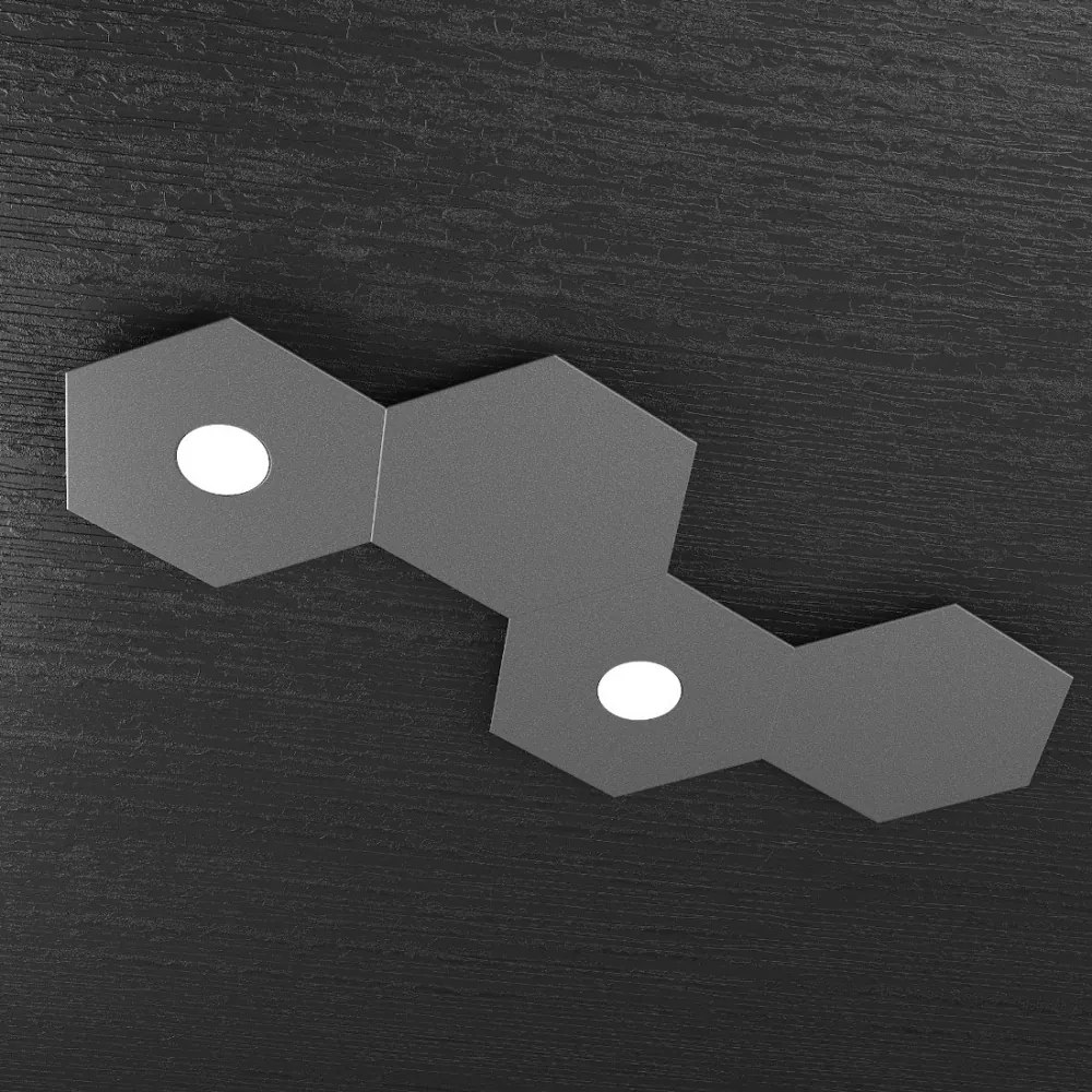 Plafoniera Moderna 4 Moduli Hexagon Metallo Grigio Antracite 2 Luci Led 12X2W