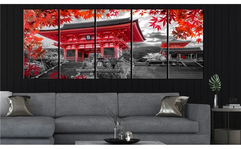 Quadro Kyoto, Japan (5 Parts) Narrow  Colore Rosso, Dimensioni e Misure 225x90