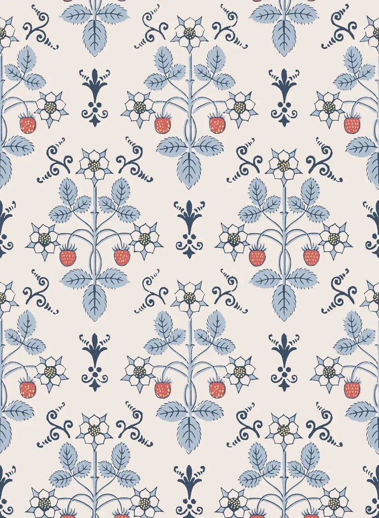Cole & Son Tapete Strawberry - China Blue on Cream