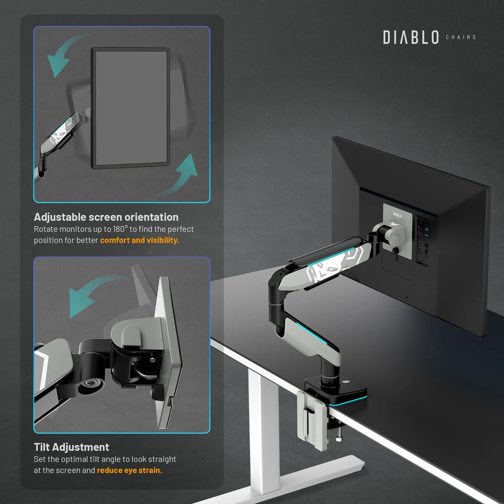 Supporto per monitor da 49" grigio-nero con LED RGB X-ARM
