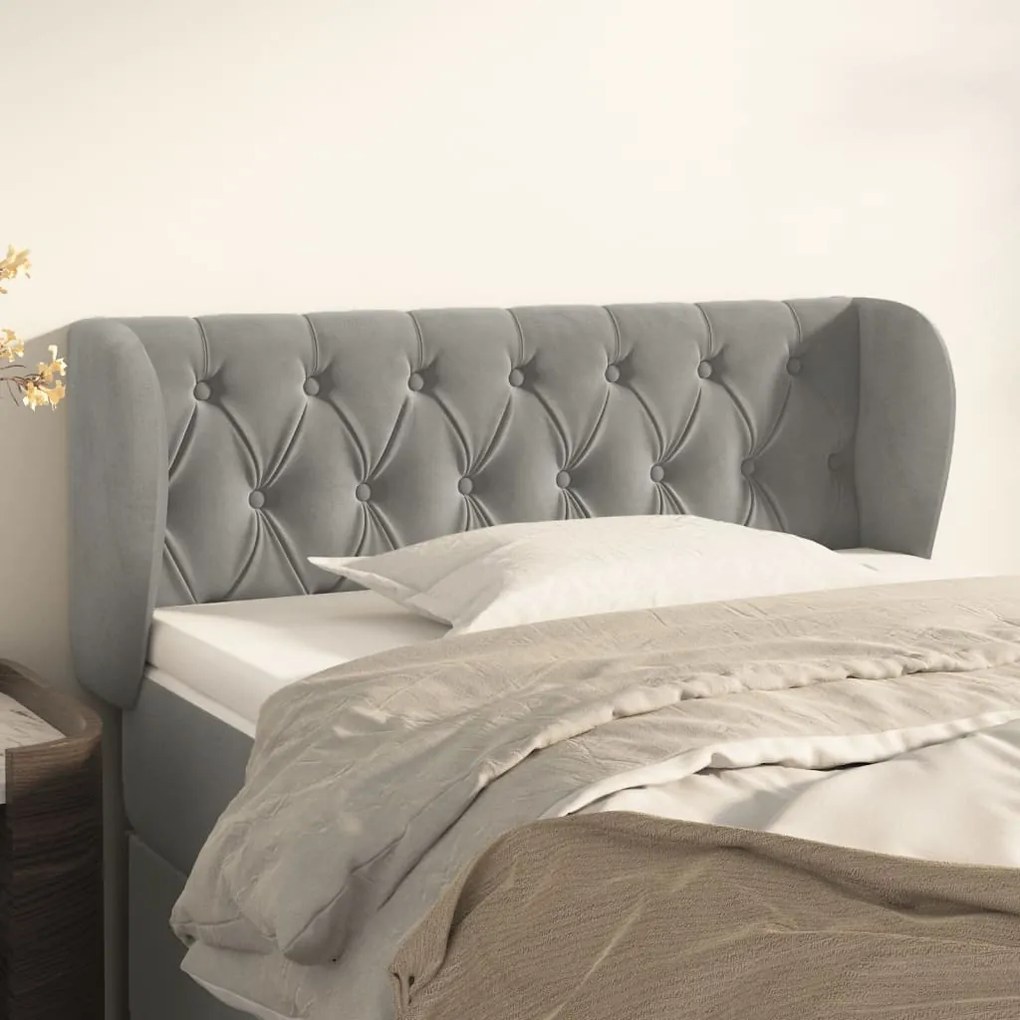 Testiera Ad Orecchio Grigio Chiaro 103x23x78/88 Cm İn Velluto /
