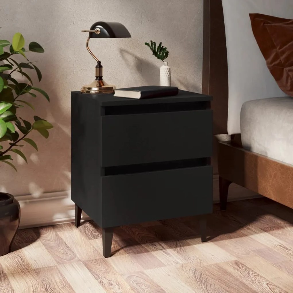 Comodini 2pz Neri 40x35x50 Cm İn Legno Multistrato /